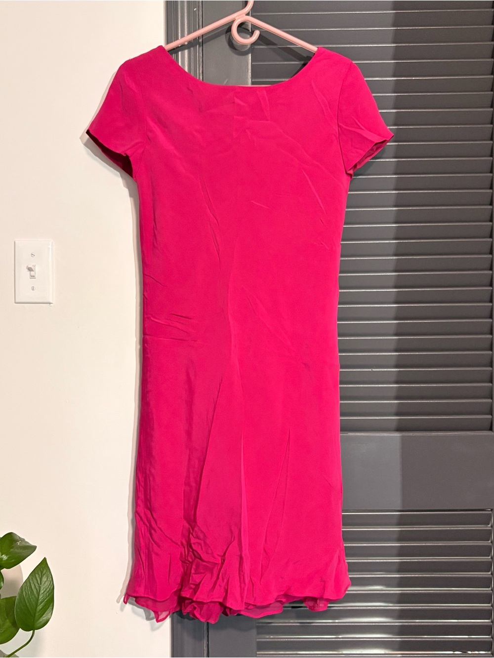 Jones New York Hot Pink Short-Sleeve Silk Midi Dress
